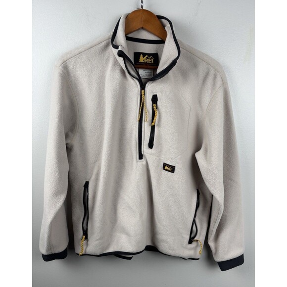 REI Women’s Small Beige Fleece 1/4 Zip Jacket Lightweight Polartec 3 Pockets - Picture 1 of 7